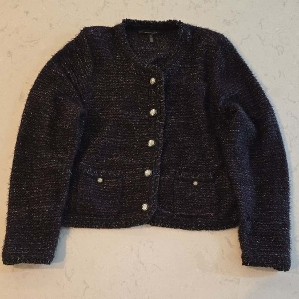White House Black Market Navy Tweed Button-Front Blazer